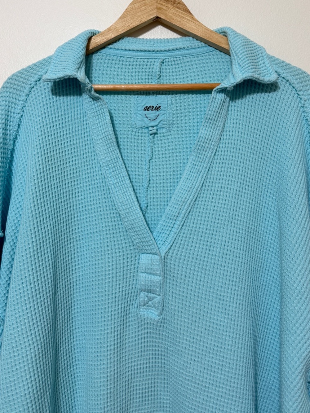 Aerie LumberJane Waffle Polo Sweatshirt Size XL Blue - Picture 4 of 6